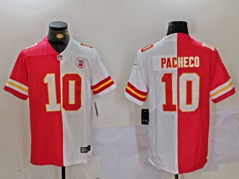 Mens Kansas City Chiefs #10 Isiah Pacheco Red White Split Vapor Limited Stitched Jersey Dzhi